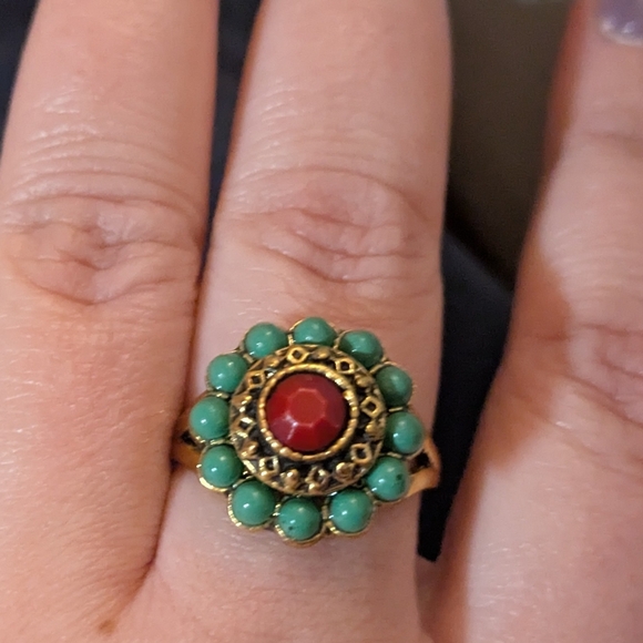 Turquoise and Red Statement Ring - Picture 2 of 2